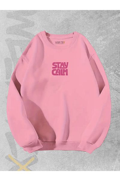 WEARTEX Stay Calm Printed Unisex Oversize Sweatshirt - Crew Neck Hoodie