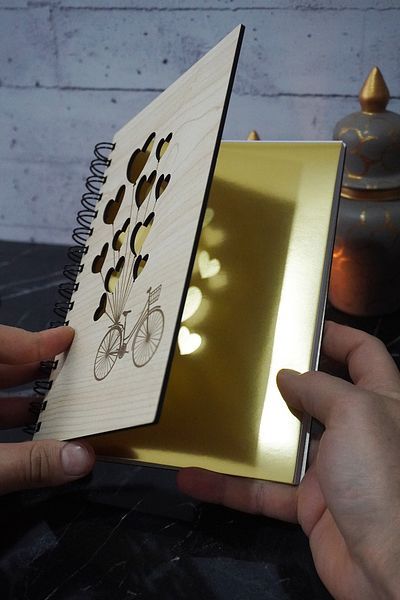 markcat Bicycle Balloon Notebook with Wooden Cover - Dotted Agenda and School Notebook (A5 - 120 Pages)