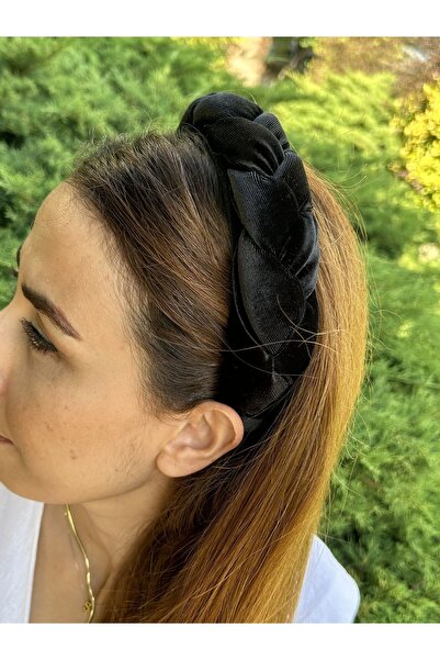 ByMerve Μαύρη βελούδινη κορώνα πλεξούδα μοντέλο γυναικεία κορώνα μαλλιών