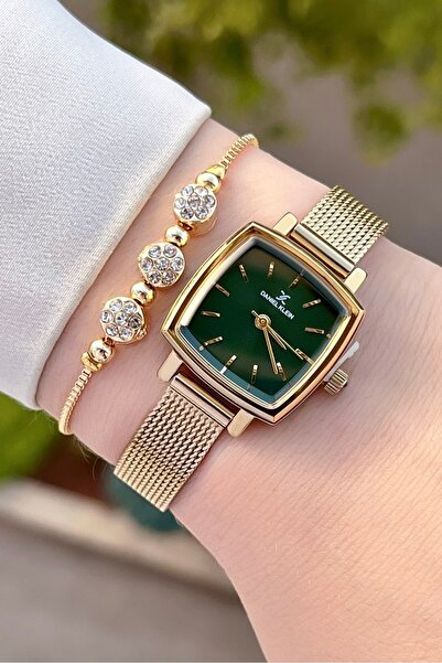 Daniel Klein Kadranı Yeşil Kordonu Altın Renk 2 Yıl Garantili Kadın Kol Saati...