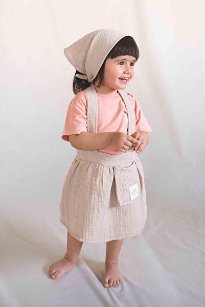 Little Gusto Müslin Çocuk Jile Elbise Bej Organik Pamuk