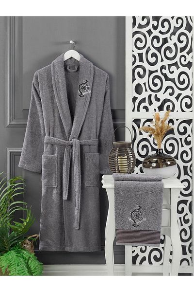Casnack Lavender Anthracite Towel Bathrobe Set of 4