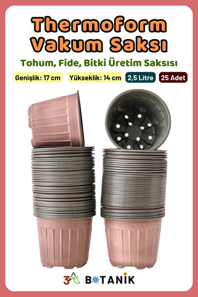3A BOTANİK Thermoform Vakum Saksı, 17x14 cm, Üretim Saksısı, 2,5 Litre, Bitki...