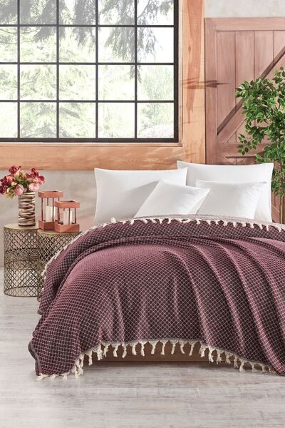 Casnack Sahra Model Burgundy двойно покривало за пухени завивки 1500 г. 200x2...