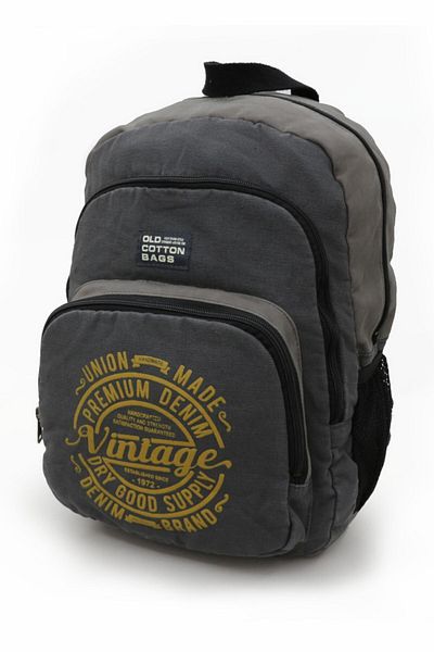 Old Cotton 7184 Revilla Grey Backpack Σχολικό ταξίδι -15,6 ιντσών Laptop - Τσάντα από βαμβακερό ύφασμα από καμβά για σημειωματάριο