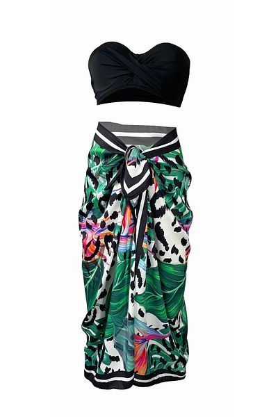 Bolder Lana-μαύρο Leo Leaf Pattern Pareo See-through Γυαλιστερό ύφασμα-95cm*145cm