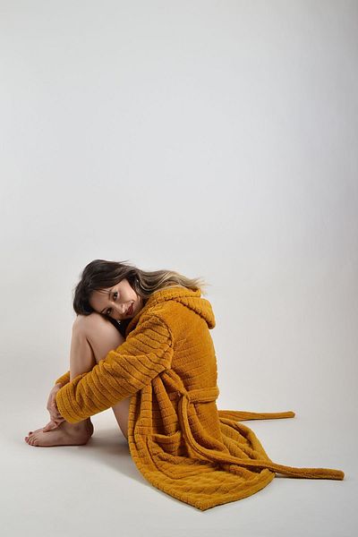 REİNA TEKS Welsoft Unisex Peignoir - Hooded, βελούδινο μπουρνούζι, διπλή τσέπη, ριγέ
