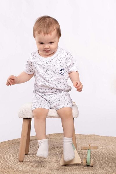Little Gusto 2 Pieces Short Sleeve Organic Cotton Baby Shorts Jumpsuit Set Marine Patterned