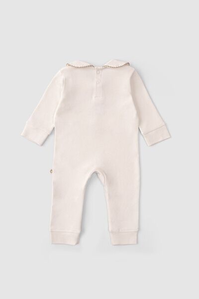 Little Gusto Organic Cotton Baby Collared Jumpsuit Playtime Teddy Bear Embroidered