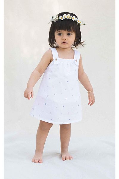 Little Gusto Floral Patterned Baby Bodysuit Dress White Organic Cotton Size: 18-24 Months