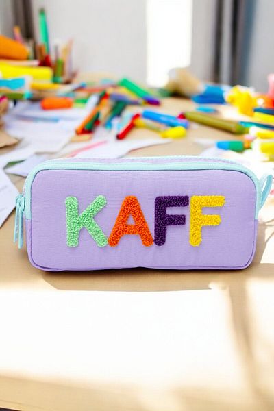 KAFF 01108 Μωβ Χρώμα Πράσινο Αδιάβροχο ύφασμα Bondit με φερμουάρ βελούδινη εμπριμέ θήκη για στυλό διπλού ματιού