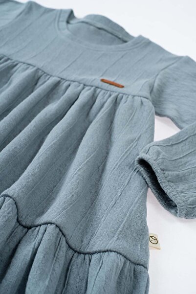 Little Gusto Uzun Kollu Katlı Elbise Açık Mavi Organik Pamuk