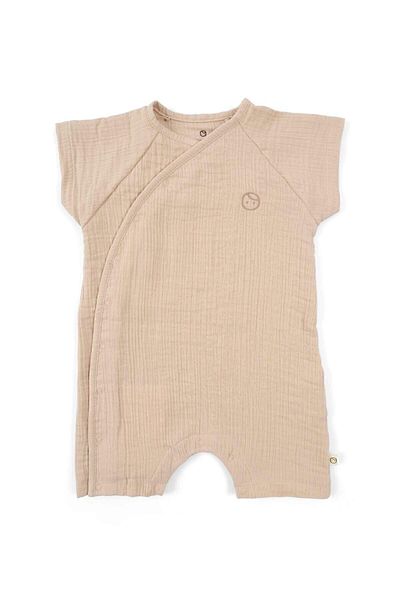 Little Gusto Double Breasted Collar Muslin Baby Jumpsuit Beige Organic Cotton