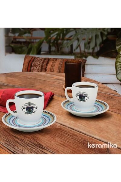 Keramika KERAMİKA 4 PARÇA 2 KİŞİLİK KAHVE TAKIMI NAZAR EYE