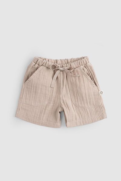 Little Gusto Beige Colored Organic Cotton Muslin Baby Shorts