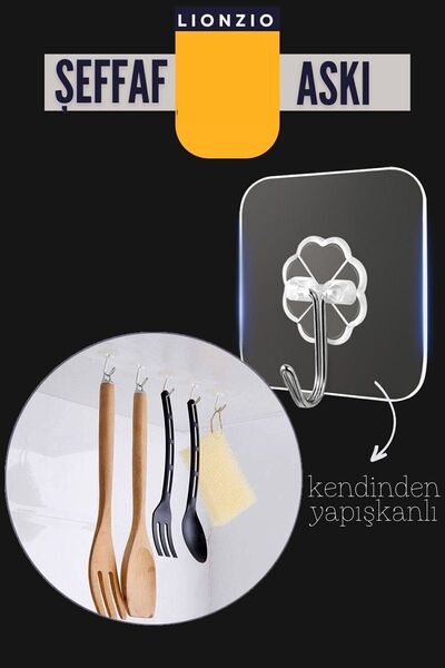 Transformacion Şeffaf Yapışkanlı Askı, Mutfak Banyo Duvar Askısı, Çivisiz Pra...