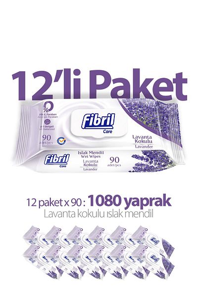 Fibril 1080 Model Lavendel Feuchttücher - 12x90 Pack