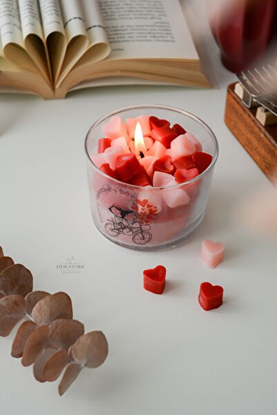 ersu store Sevgililer Günü Özel Tasarım Kokulu Soya Wax Cam Bardak Kalp Hediy...