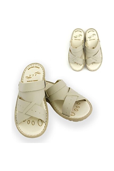 BERAT صندل حج - عمرة، كريمي، مقاس 44، جلد، شباشب، نعل مريح وناعم