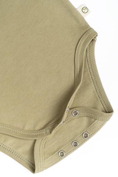 Little Gusto Long Sleeve Adjustable Snap Fastener Bodysuit Khaki Organic Cotton Planet Gusto