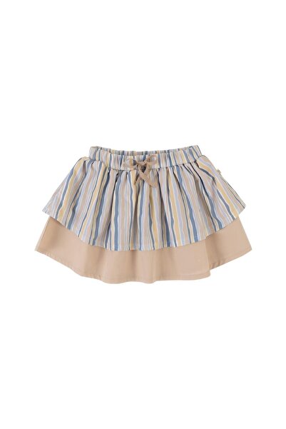 Little Gusto Katlı Çocuk Etek Mavi Çizgili Desenli Organik Pamuk