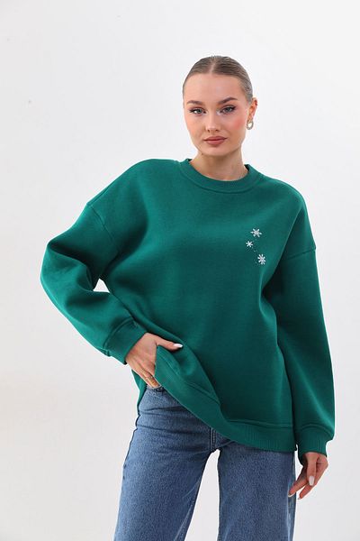 kallima Hanorac oversize/rahat Kalıp Kar Tanesi Desenli Içi Polarlı Kalın Yeşil Kadın