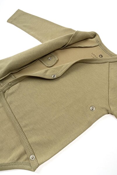 Little Gusto Long Sleeve Double Breasted Bodysuit Newborn Khaki Organic Cotton