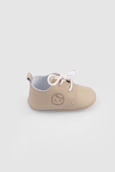 Little Gusto Beige Leather Baby Booties - Tie-up Design