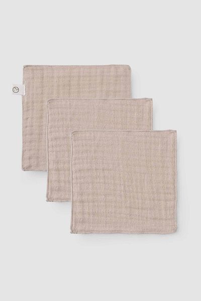 Little Gusto 3-Piece Four Layer Muslin Mouth Cloth Set Beige