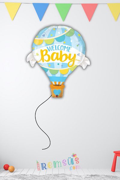 mypartyready Welcome Baby Written Blue Color Foil Balloon 85 Cm - Baby Boy Newborn Decoration