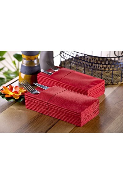 AS7 MARKET Kumaş Dokulu Cepli 40x40 Kırmızı Peçete 50'li