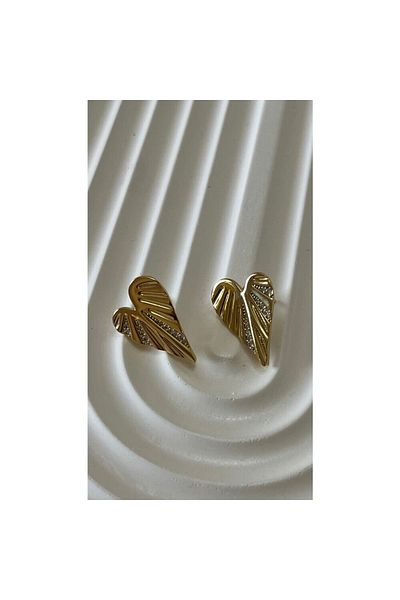 ParlaTakıAksesuar 14K Gold Colored Vip Steel Bird Wing Earrings