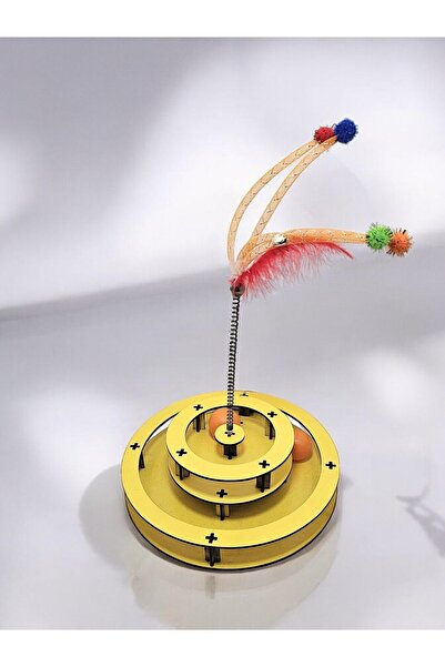 Quun Emse Natural Wooden Cat Toy - Two Balls with Spring