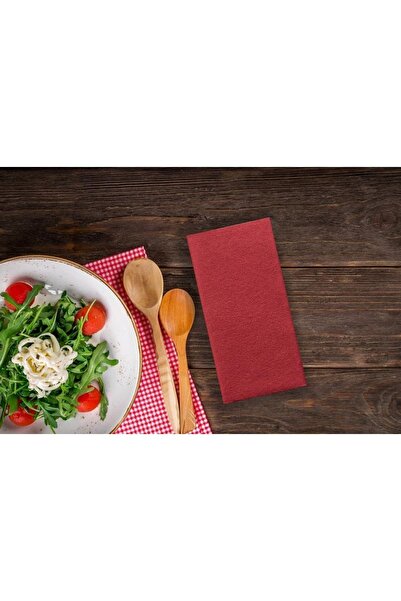 AIRLAID Meyart Kırmızı Kumaş Dokulu Airlaid Servis Peçetesi 40x40 1/8 Kitap Katlama 50'li Paket