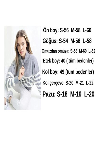 get crazy collection fermuarlı kamyoncu yaka çizgili kadın kazak