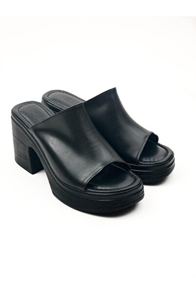 Les Passent Black Denver Skin High Heeled Orthopedic Slippers - Ready Comfort Sole