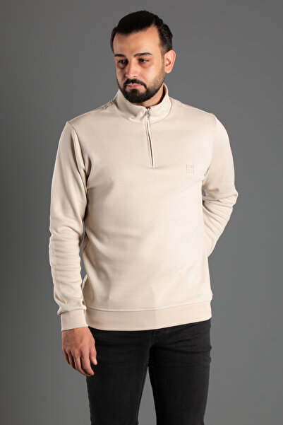 ZEKİ ÖZER Μπεζ ανδρικό πουλόβερ - γιακάς και φερμουάρ