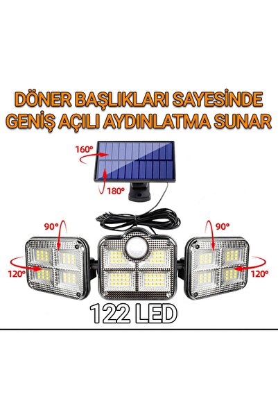 VoltLight Solar Güneş Enerjili 122 Ledli Hareket Sensörlü Kumandalı Bahçe Bal...