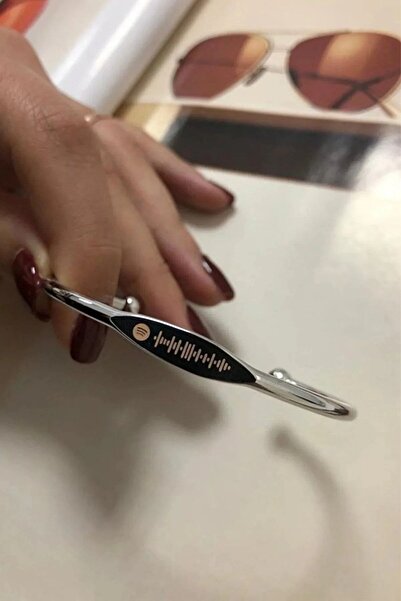 takı shipo Spotify Kodlu Kişiye Özel Gümüş Renk Kelepçe Bileklik