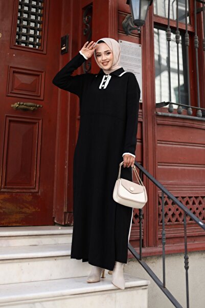 Sfg Life Moda Kadın Tesettür Giyim Gömlek Yaka Eteği Yırtmaçlı ve Önü Düğmeli Elbise ile Pantalon İkili Takım