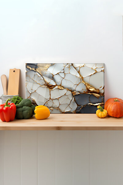 Rosyvien White Gold Marble Glass Cutting Board - Presentation Cutting Choppin...