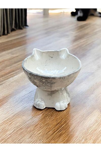ALFO High Ceramic Food Bowl - with Paw and Ear Figure