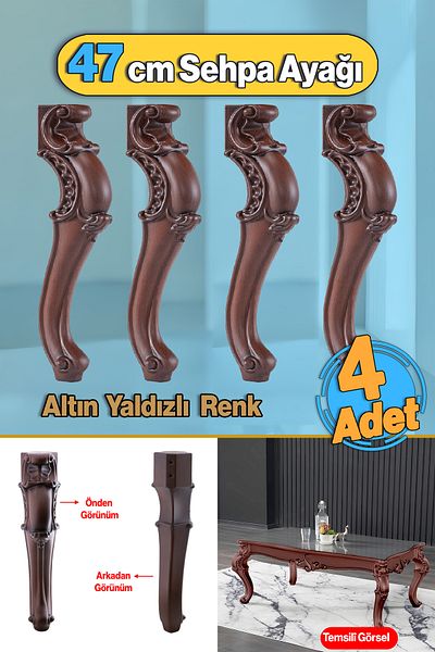 Badem10 4 bucăți din plastic Valenta picior de masă de cafea cu model din lemn 47 cm Mobilier Zigon Tea Masă de cafea mijlocie picioare picioare