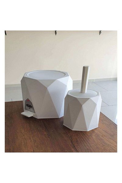 Elif Beya Plastic 5 l Trash Can and Toilet Brush Geo 2-Piece Bathroom Set