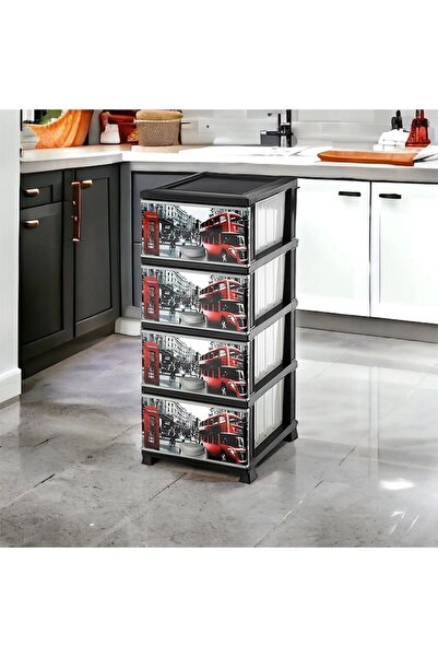 LarinHome Büyük Boy Plastik Çekmeceli 4 Katlı Sebzelik Komidin Şifonyer Londr...