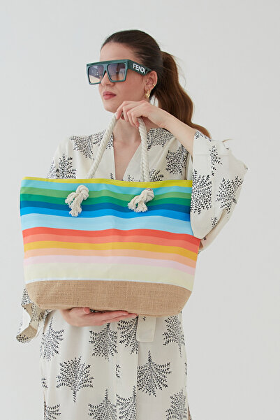 Rosso Collina حقيبة شاطئ البحر النسائية متعددة الألوان بسحاب