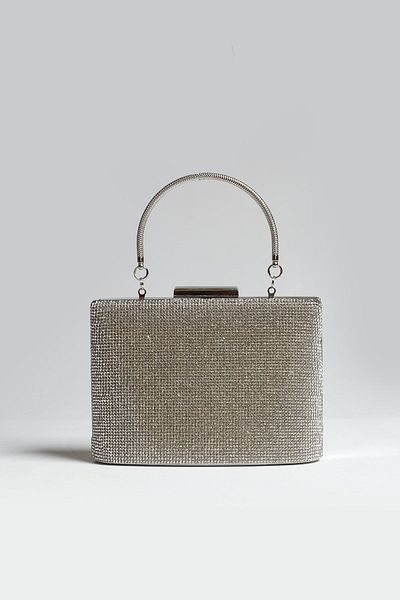 ROZA CANTA Γυναικείο βραδινό φόρεμα από ασημί πέτρα Clutch βραδινή τσάντα