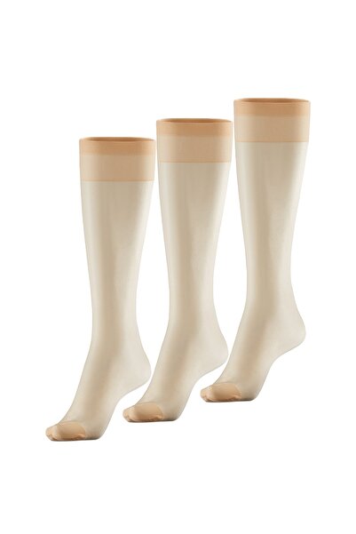Bonny Silver Odor-Free Knee-Length Thin Nude Silver Socks 3 Pack