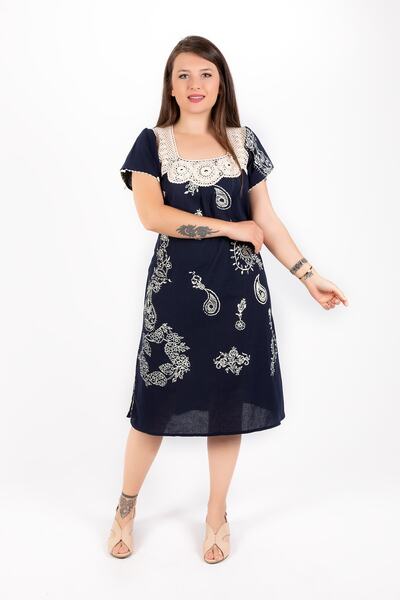 Kardelen Butik Ümraniye Lace Sile Cloth Navy Blue Dress