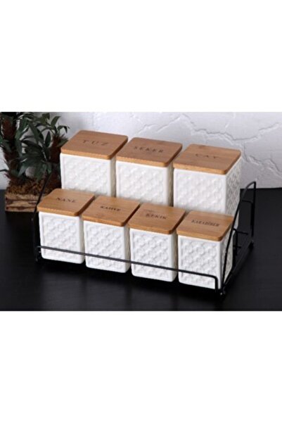 GÖNÜL Wooden Bamboo Lid Hanging Spice Set Spice Rack Set 7 Pieces Fma556051